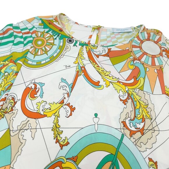 EMILIO PUCCI Logo Poncho Top #38 Button Multicolor Rayon Short Sleeve [105815] - Picture 5 of 10